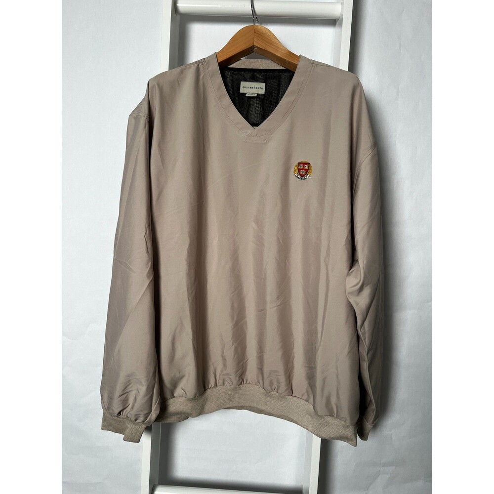 Cutter & Buck Harvard Pullover Windbreaker Mens XXL Beige Lg Sleeve V-Neck Golf